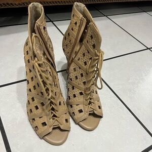 Gianni Bini Tan Cutout Lace-Up Heels